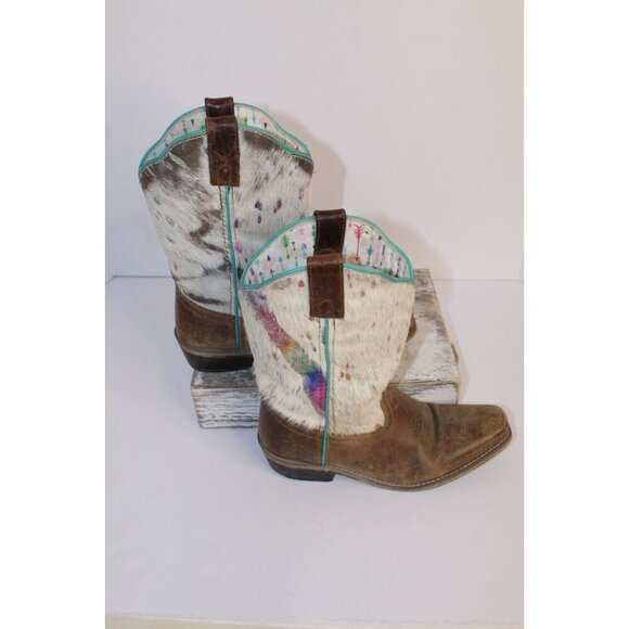 Dan Post Youth Size 6D Brown Leather and Fur Unisex Buckaroo Cowboy Boots - Picture 6 of 12